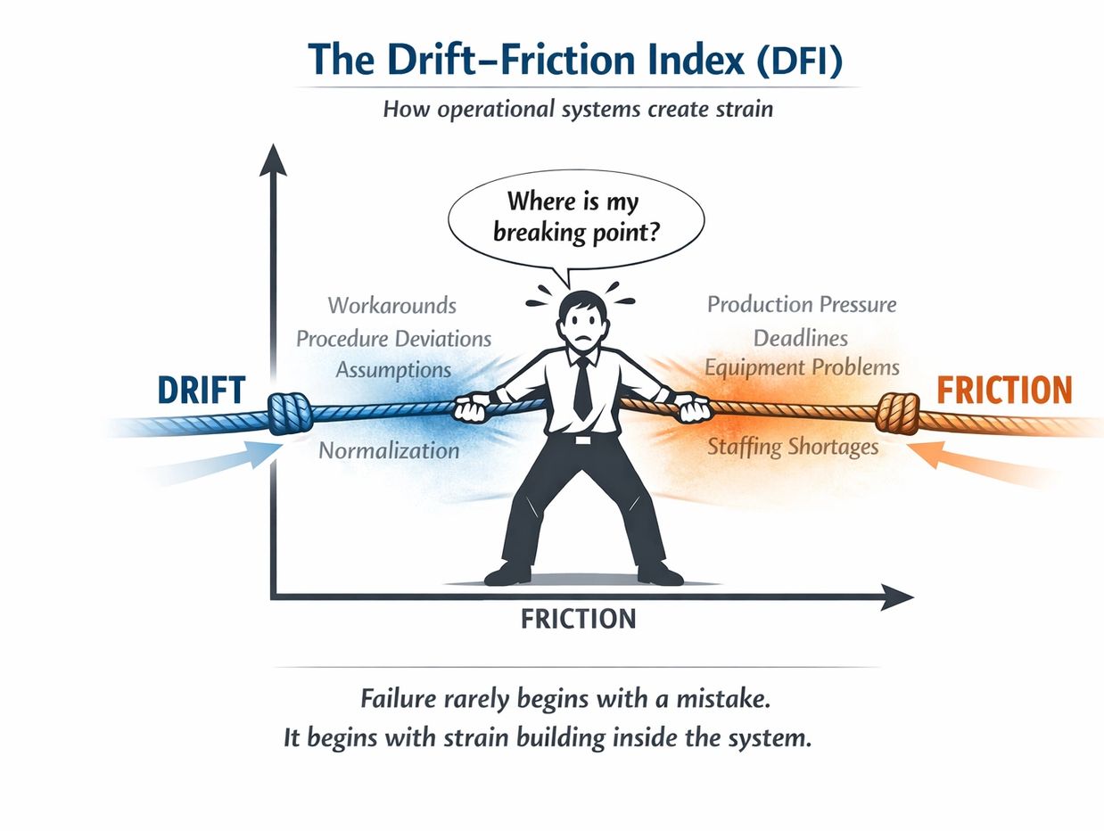 Diagram illustrating the Drift-Friction Index showing operational strain causes.