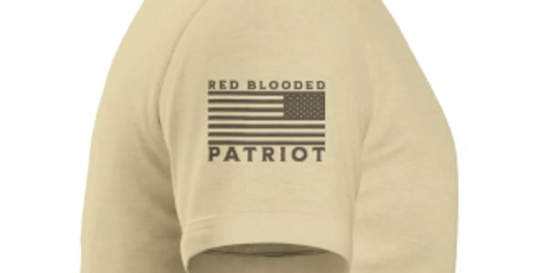 Red Blooded Patriot T-Shirt with Battle Flag on Right Sleeve