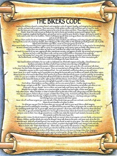 The Bikers Code Scroll. Printable. Words of Wisedom.