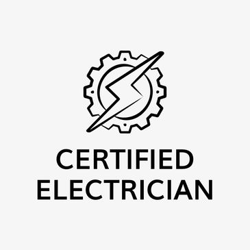 Certified electrician logo with a gear and lightning bolt.