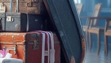 Old worn suitcases in a classroom