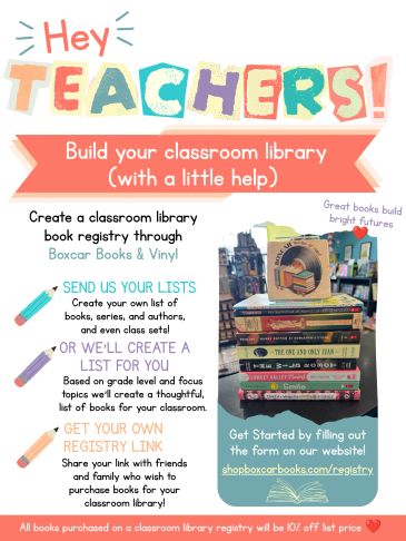 Flyer encouraging teachers to create classroom library registries.