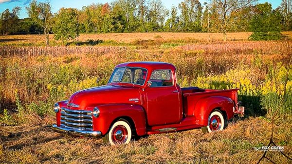 Photo of a 1950 Chevy Pickup taken by Fox Creek Aerial Productions using a drone. 
