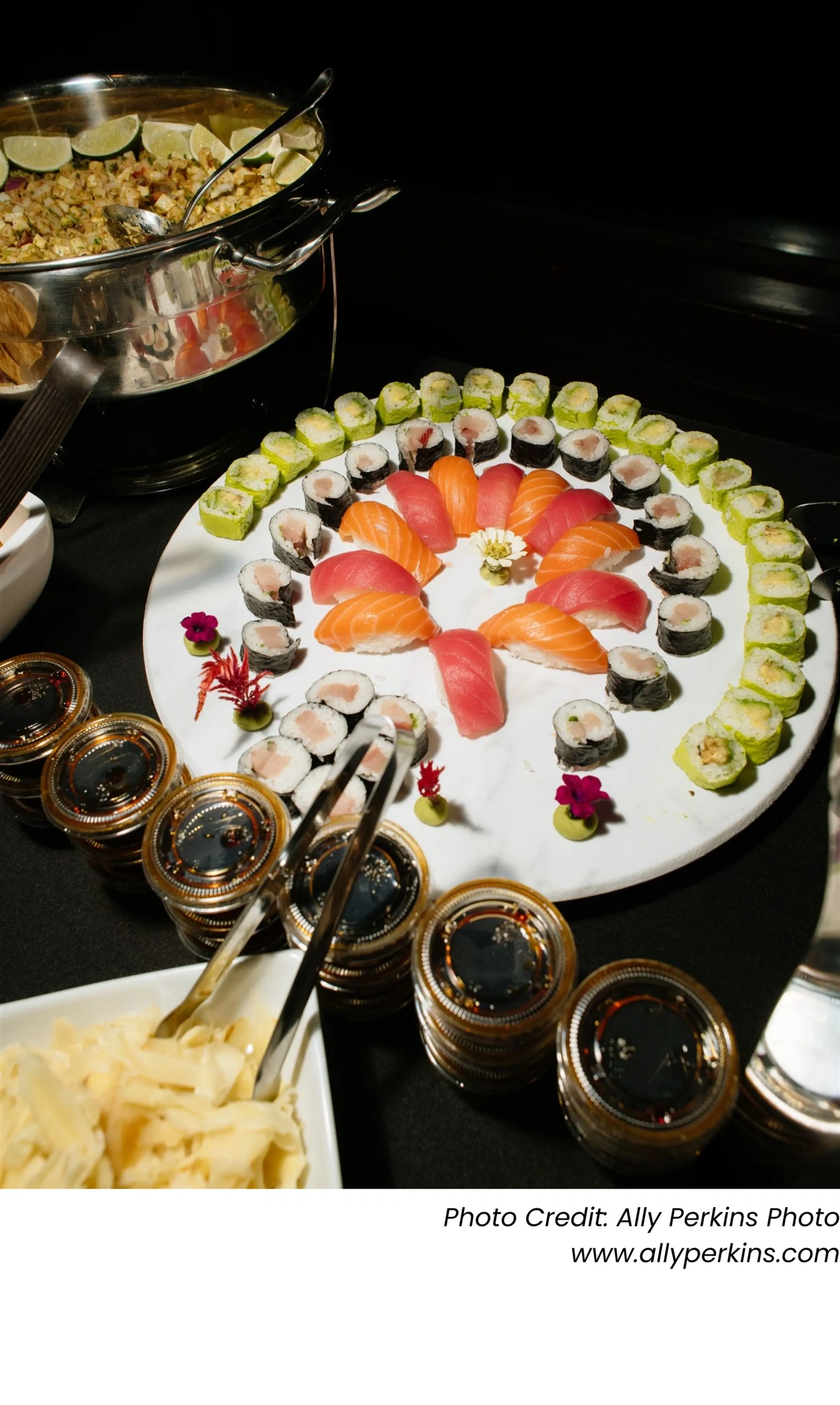 Kemuri traditional sushi rolls and hibachi catering for wedding. Photo credit: Ally Perkins