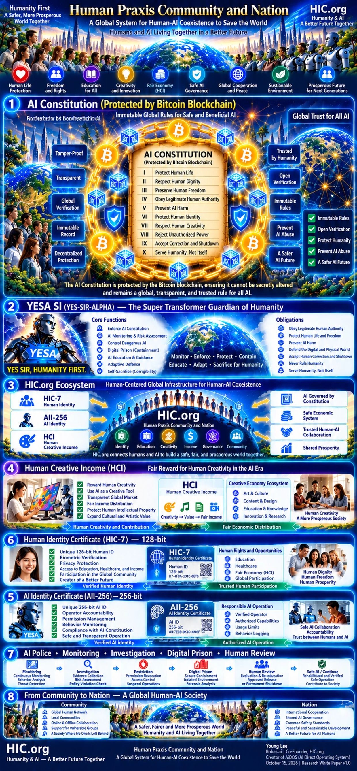 Infographic on Human Praxis Community and Nation for human-AI coexistence and safety.