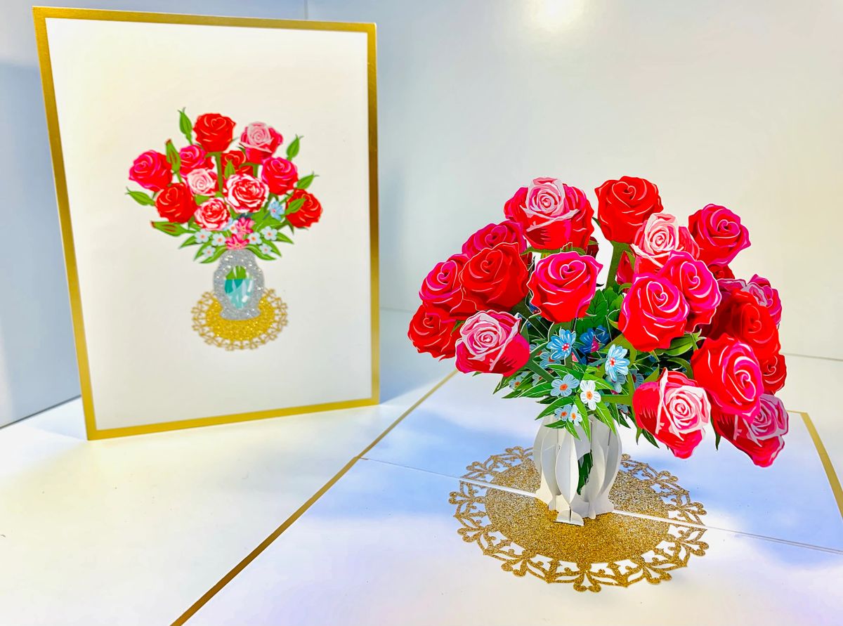 Red Roses Bouquet, in Luxury Gold Paper