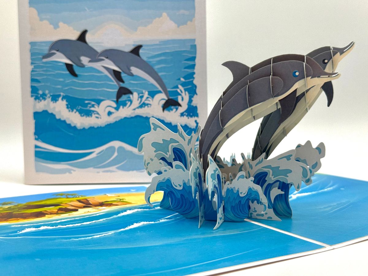 Dolphin Couple Swimming in the Ocean 3D Pop Up Greeting Card