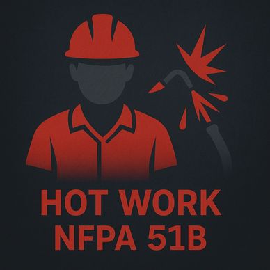Safety sign for hot work following NFPA 51B standards.
