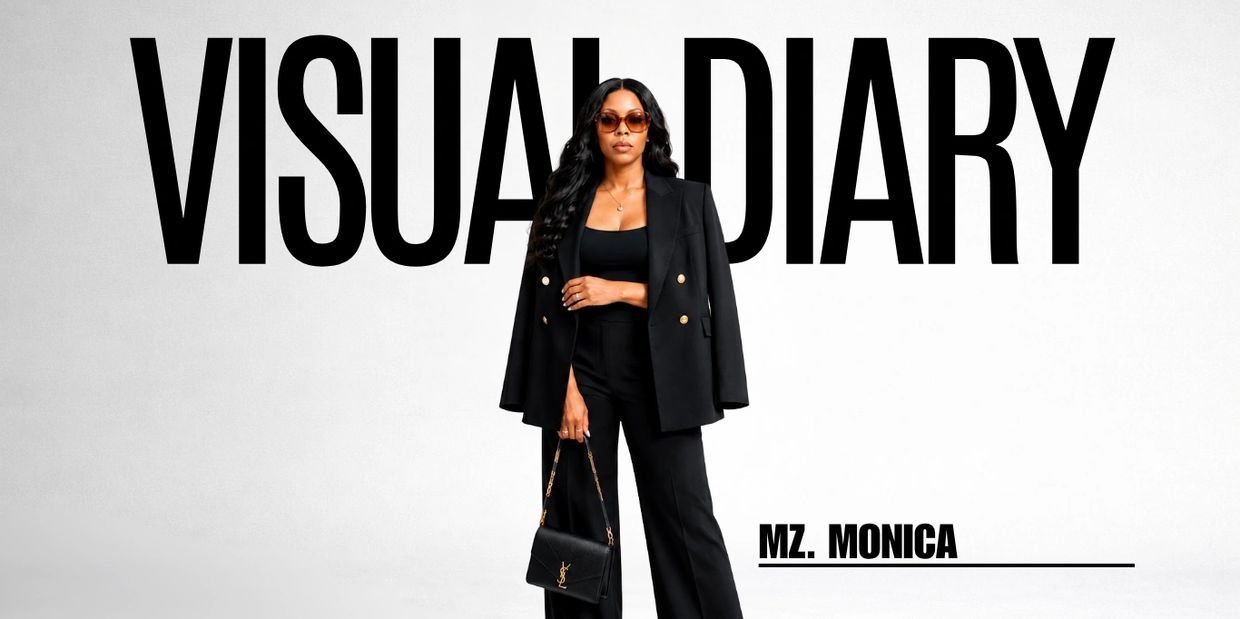 MZ. MONICA posing confidently with bold style under 'VISUAL DIARY' text.