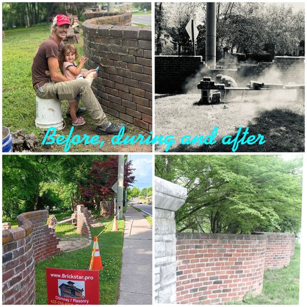 Historic serpentine brick wall at Westwood repointed to restore deteriorated mortar joints while preserving the original masonry.