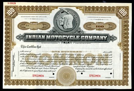 Indian Motorcycle Company certificate