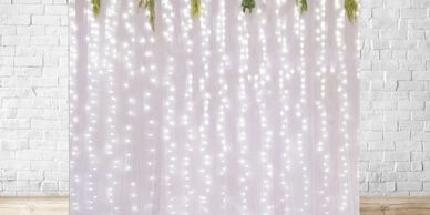 Photo Booth Rental Elegant Lights & Greenery backdrop.