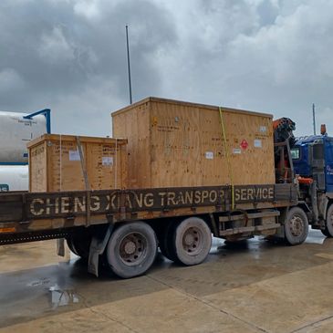 Lorry Crane With Loaded Cargo Boxes