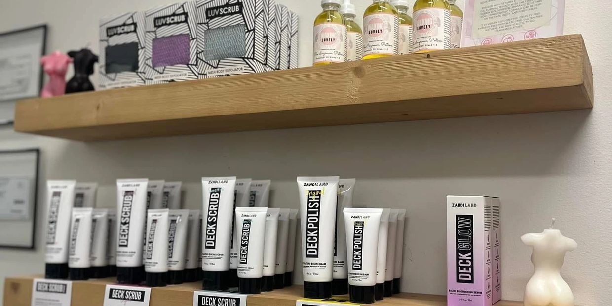 Aftercare products used for Brazilian waxing clients in Manassas, Virginia to keep skin smooth betwe