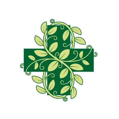 Green medical cross with ivy for personalized virtual homeopathy consulting