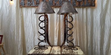 Set of mirrored lamps from handmade horse hames. Very rare to find a matching set of hames.  $225  