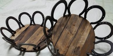 These are beautiful one of a kind bowl. Each bowl is made with a ring of horseshoes welded together 