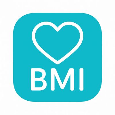 BMI icon with heart symbol on blue background.