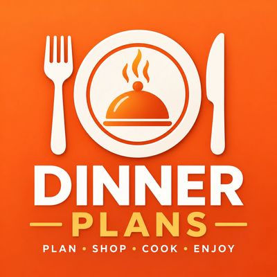 Dinner plans concept with orange background and white cutlery.