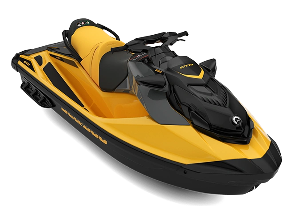 Yellow and black 2022 Sea-Doo GTR 230 studio view