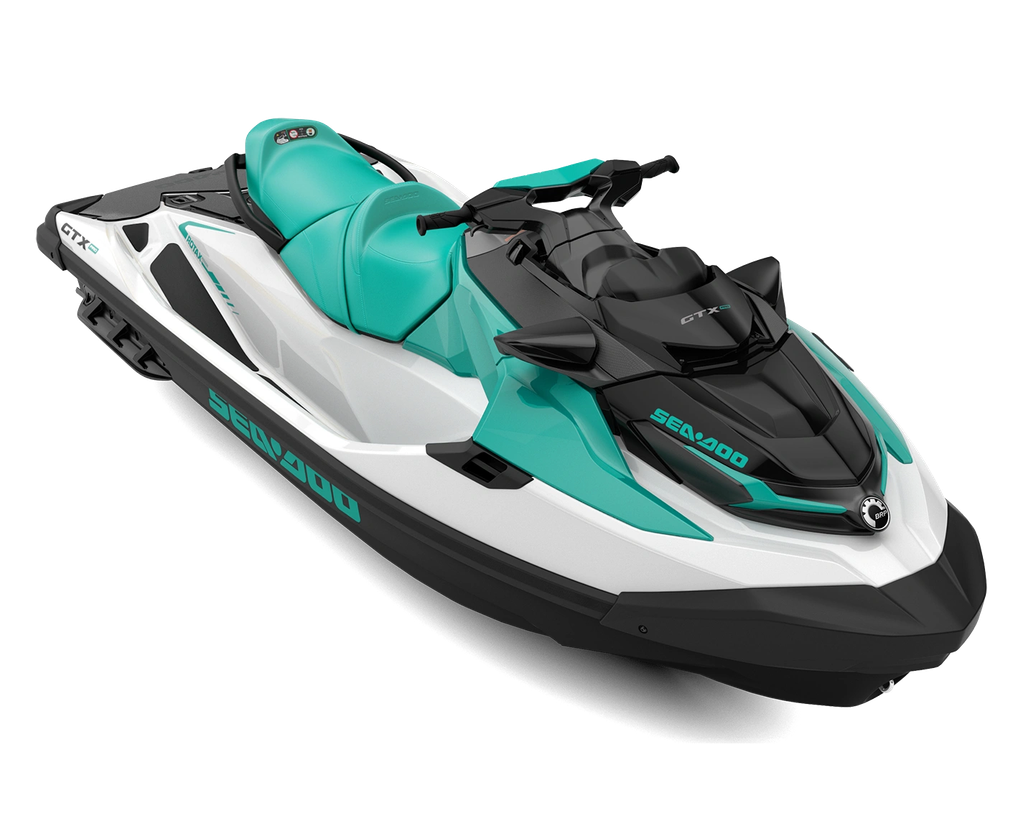 White and reef blue Sea-Doo GTX Pro 130 studio view