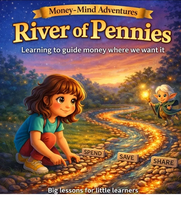 A girl learns money management by the glowing River of Pennies.