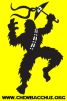 Silhouette of a martial artist performing a high kick with a weapon.