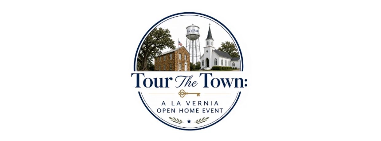 Logo for La Vernia's open home event, featuring town landmarks.