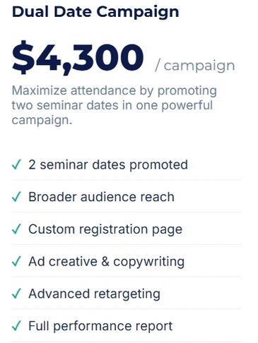 Dual Date Campaign offers comprehensive seminar promotion for $4,300.