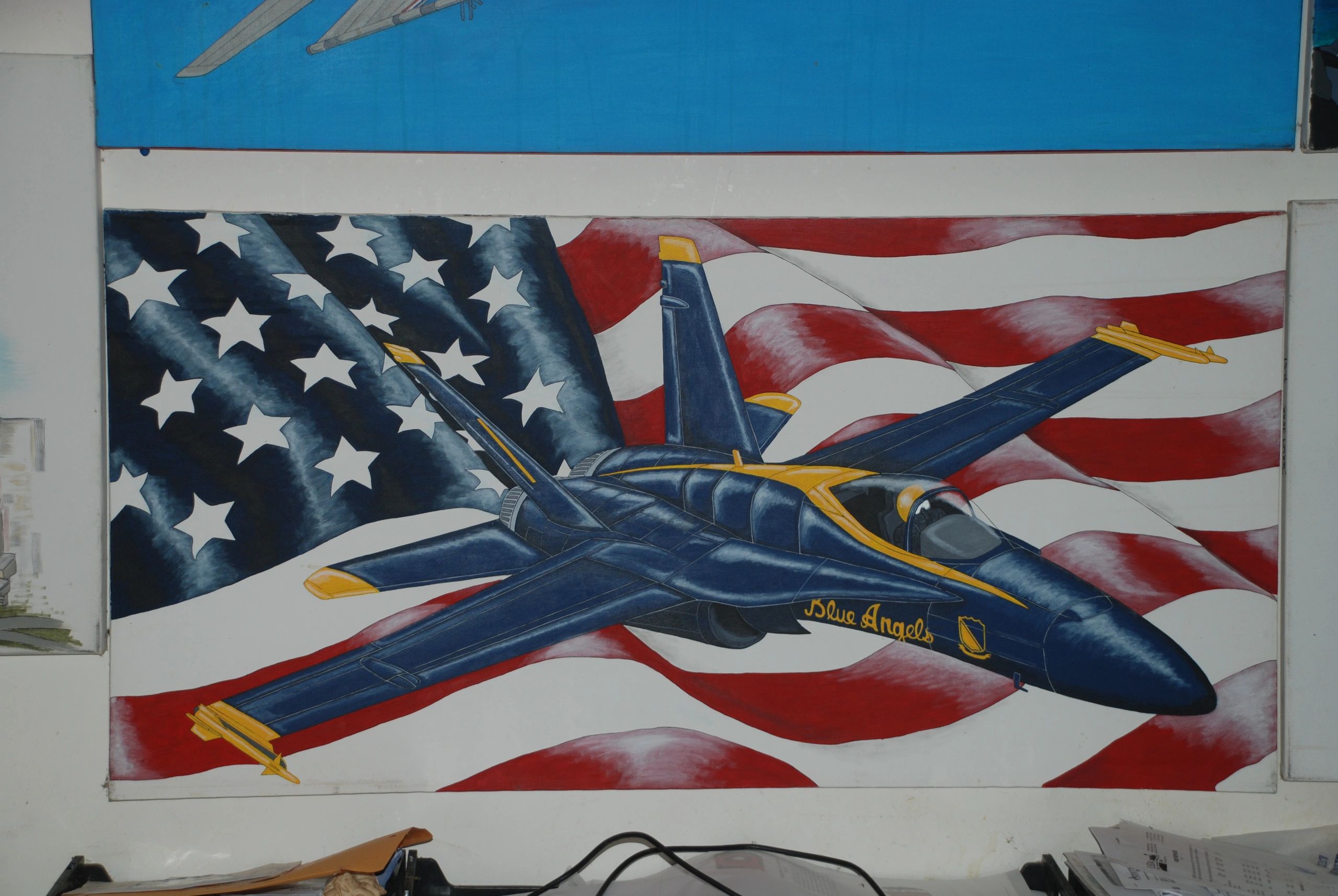 USA flag and jet design on display of the website