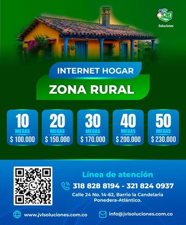 Publicidad de internet para zona rural con precios y contacto.