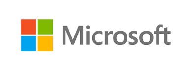 Microsoft logo with colorful window panes and gray text.