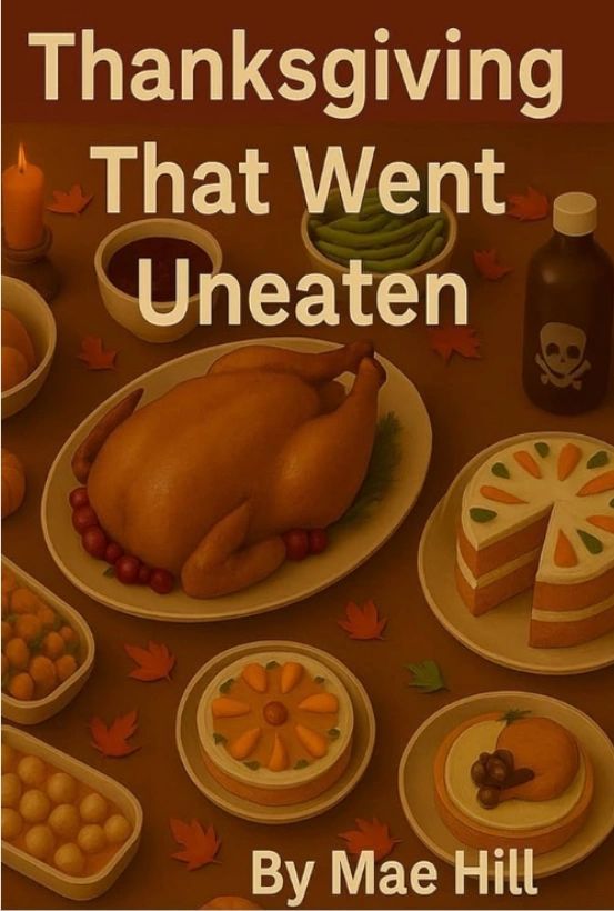 Thanksgiving feast with a roasted turkey and desserts.