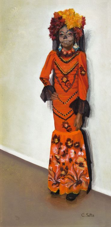 My Orange Dress, 12"x24", Oil on Canvas, Framed