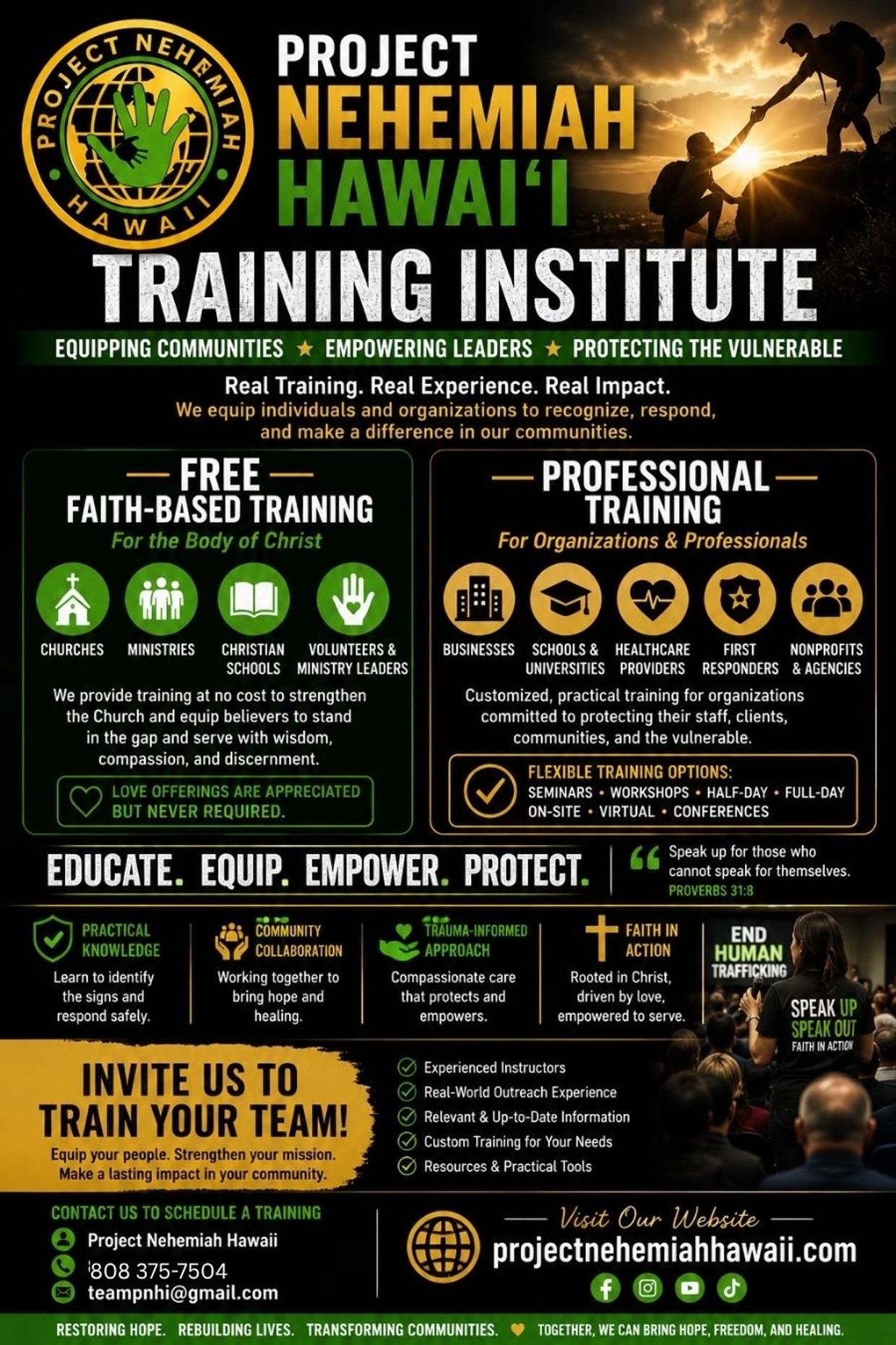 Project Nehemiah Hawaii Training Institute offers free faith-based and professional training.
