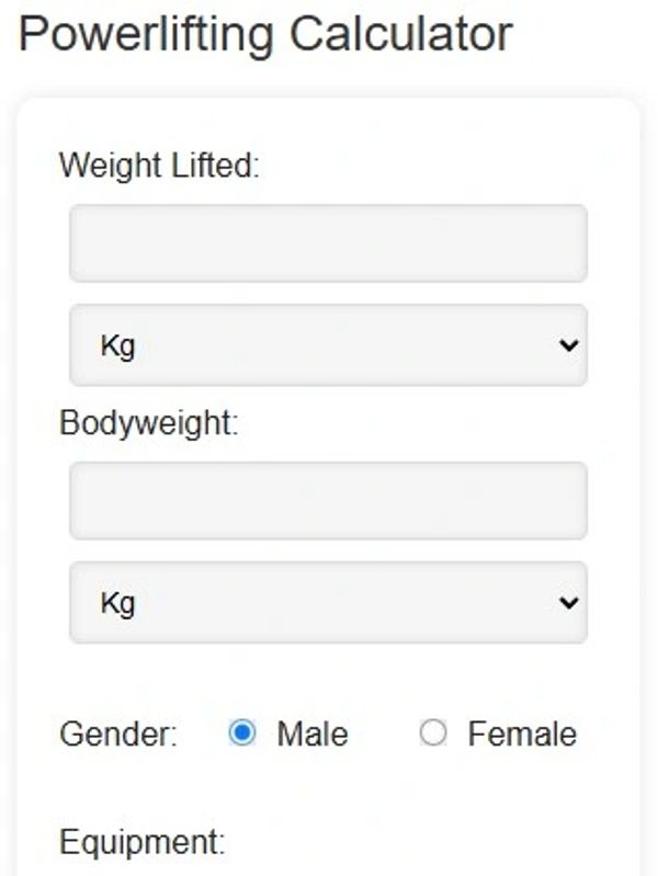 Screenshot of powerlifting calculator