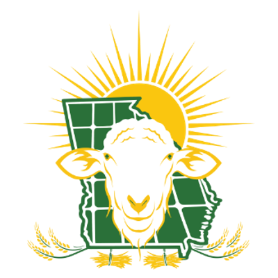 Logo of a goat with a state and sun background.