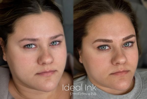 Before and after eyebrow makeup enhancement.