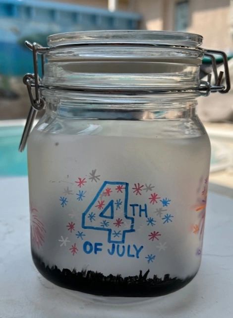 4th of July, Patriotic, Fireworks, Families watching Fireworks, Etched Glass, Candy Jar