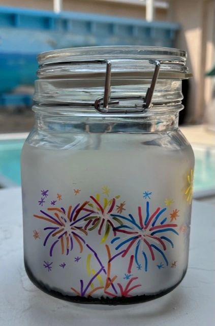 4th of July, Patriotic, Fireworks, Families watching Fireworks, Etched Glass, Candy Jar