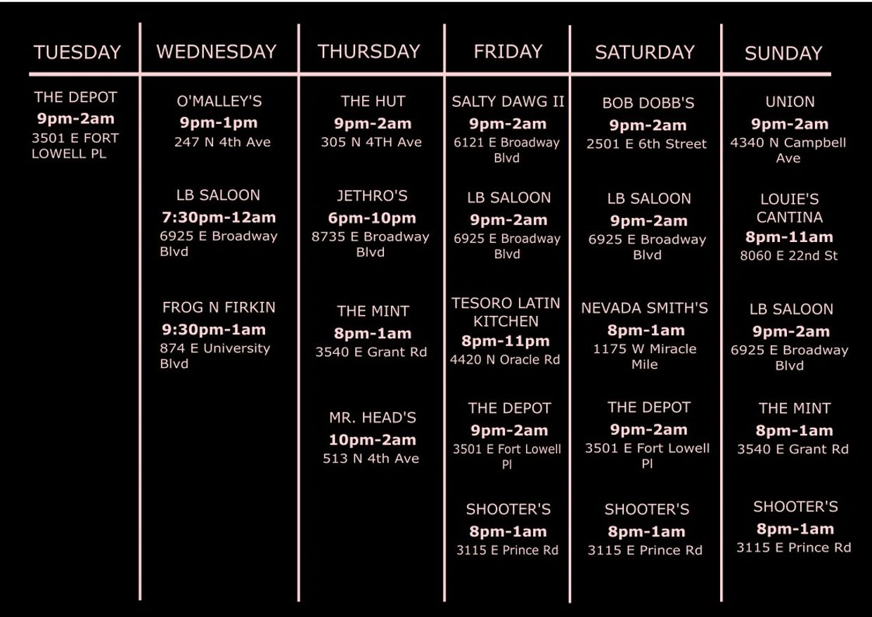 YNOT Karaoke Weekluy Schedule
