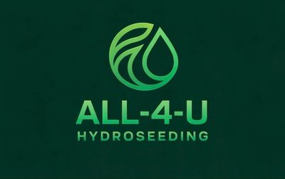 Green-themed logo for All-4-U Hydroseeding with leaf and water drop design.