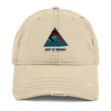 Tan Distressed Dad Hat OG AIM LOGO
