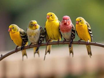 A group of small birds sitting together on a branch.