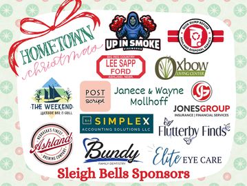 Logos of local businesses sponsoring the Hometown Christmas event.