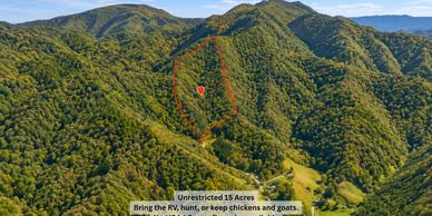 Aerial of 15 acres of unrestricted mountain land near Bakersville, NC in the Blue Ridge Mountains