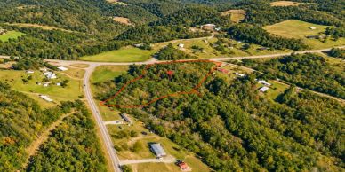 Aerial of 3.3 wooded acres for sale near Casar, Cleveland County NC, on paved NC Highway 10