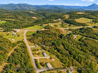 Aerial of 3.3 wooded acres for sale near Casar, Cleveland County NC, on paved NC Highway 10