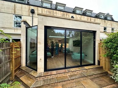 Modern glass extension, Sliding doors, IQ Glass, Extension, Bath Architects, Architects Somerset 