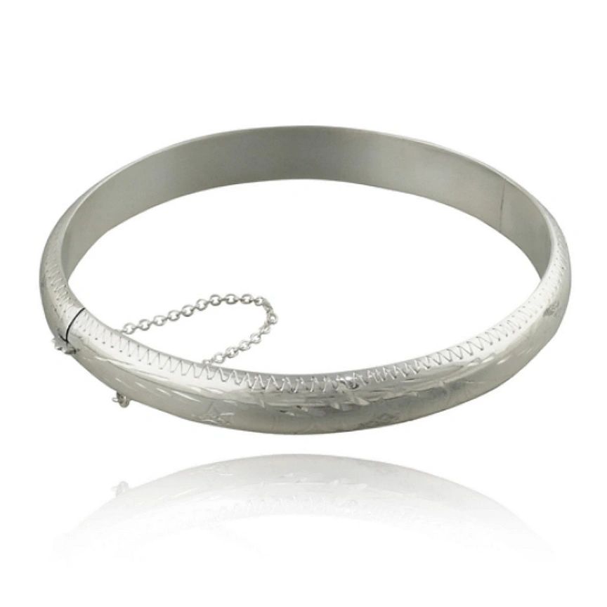 Diamond Cut Bangle BraceletSafety Chain